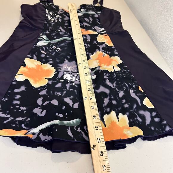La Isla One Piece Built-In‎ Bra Swimsuit Deep Purple Floral Flowy Size 14 - Picture 12 of 12
